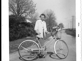 1956 Nov. Ruth bike Mackinac.jpg